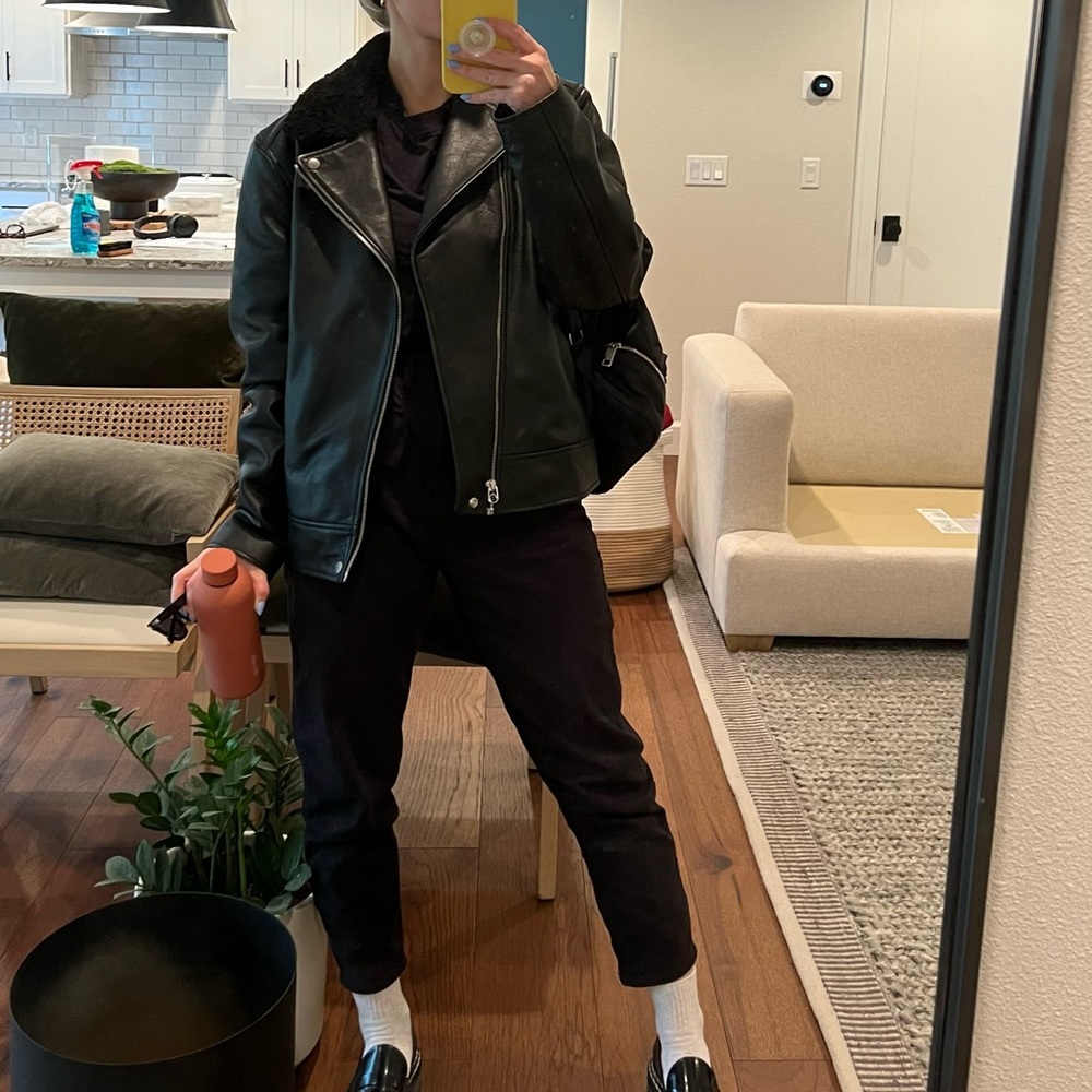 Rag & Bone Buzz Shearling-Trim Leather Moto Jacket - Picture 2 of 14